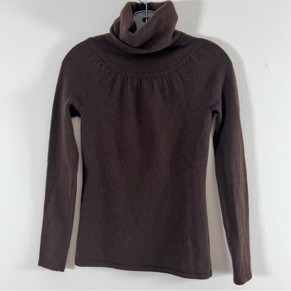 Design History Brown Turtle Neck Gathered Retro 90s 100% Cashmere Sweater Size S